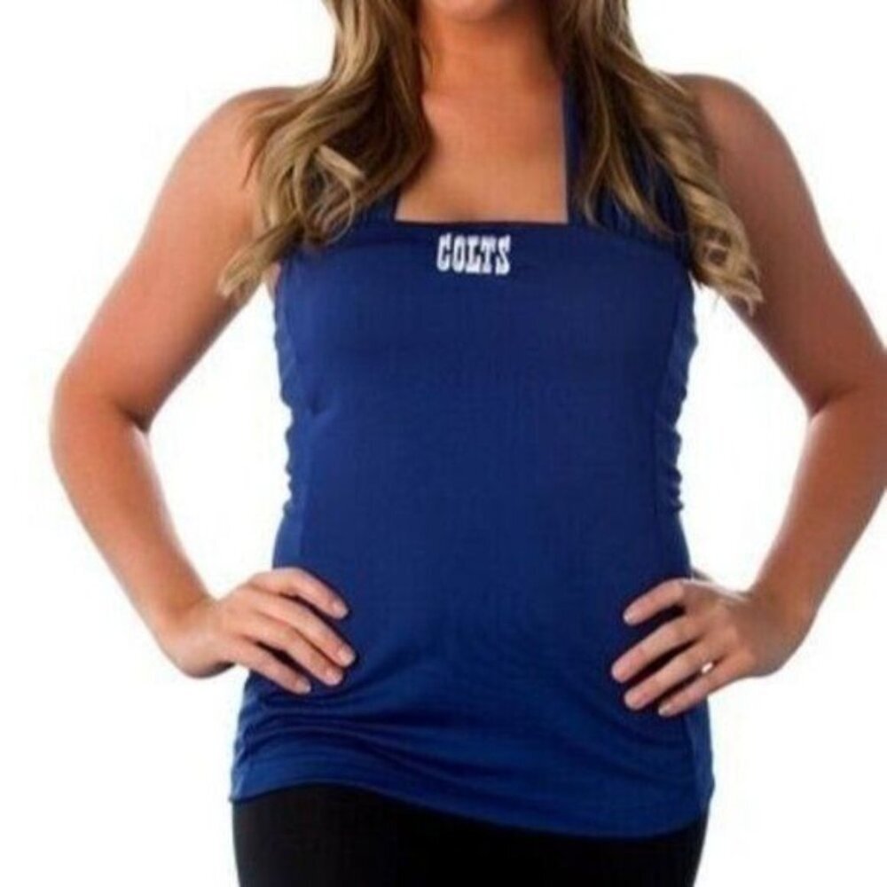 NWT Women's NFL Indianapolis COLTS Halter Top Shirt with‎ Built-In Bra - Large